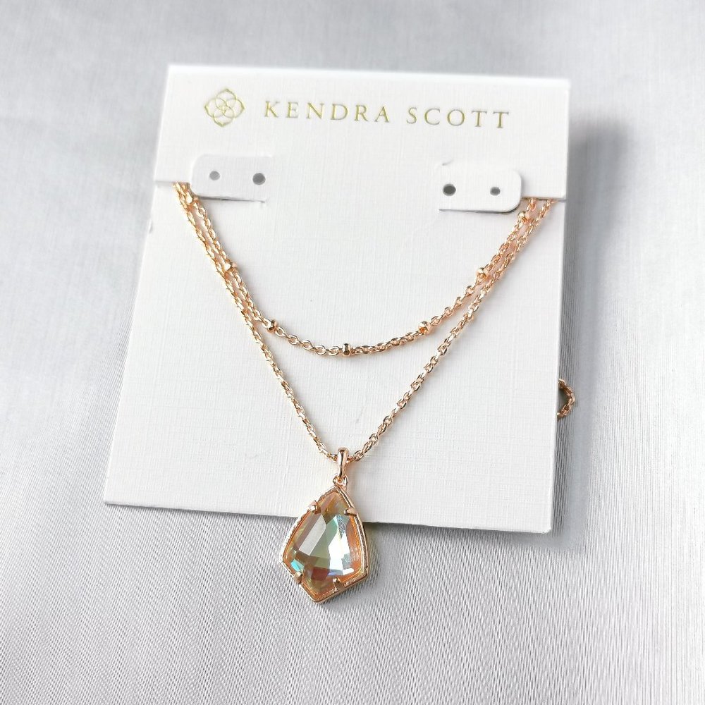 Kendra Scott Cory Blush Dichroic Glass Rose Gold Multi Strand Necklace